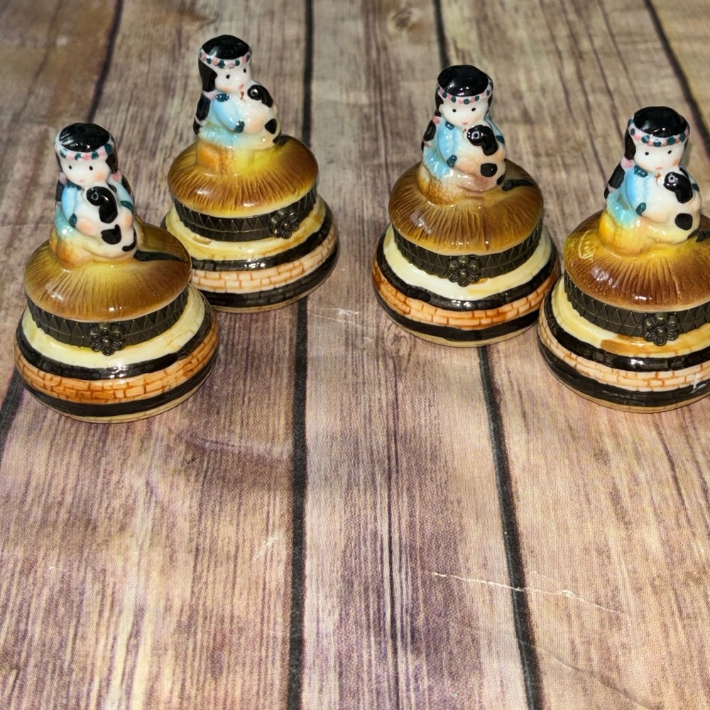 Vintage Trinket Box - Native American Girl with Bunny, Set of 4
